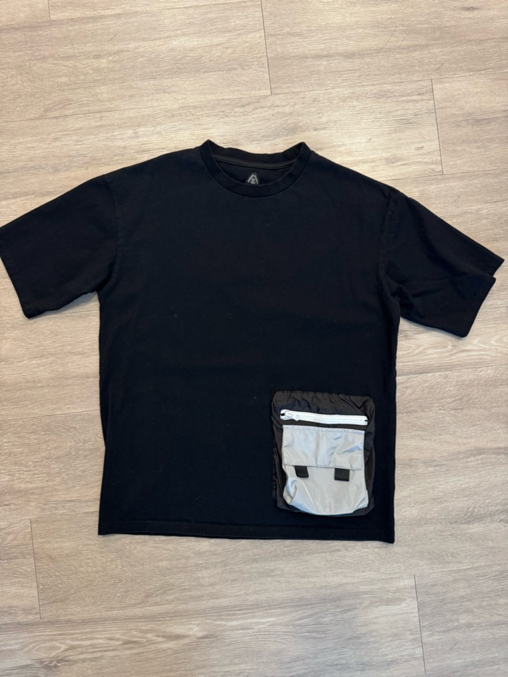 American Stitch Black Short-Sleeve Tee with Gray Utility Pocket
